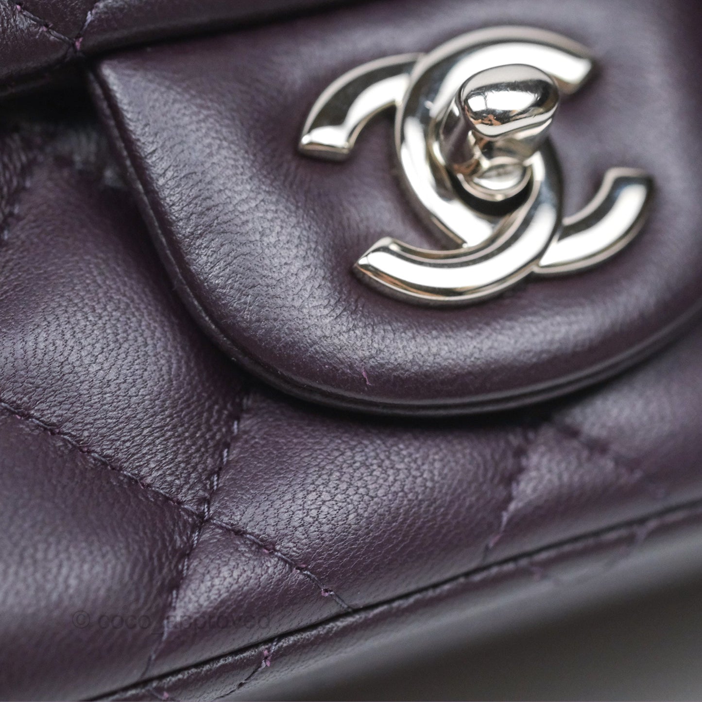 Chanel Quilted Mini Square Dark Purple Lambskin Silver Hardware
