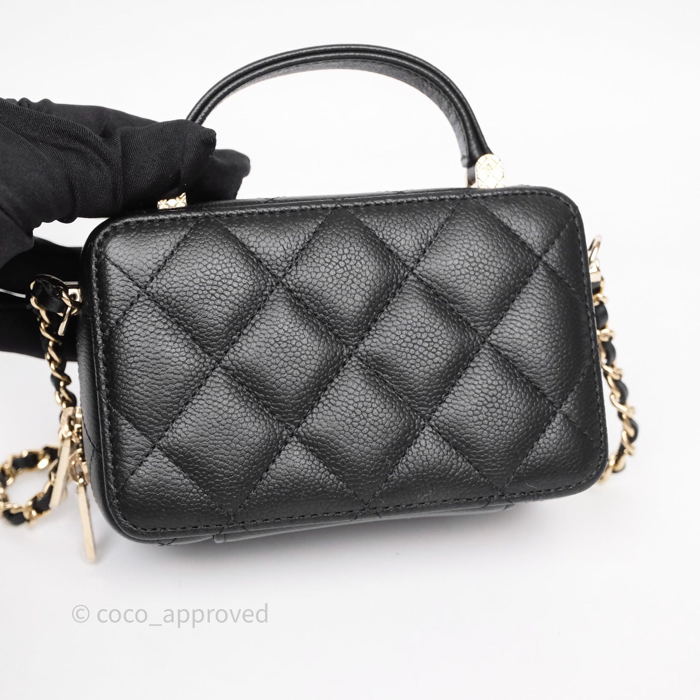 Chanel Quilted Top Handle Mini Vanity Case Black Caviar Gold Hardware