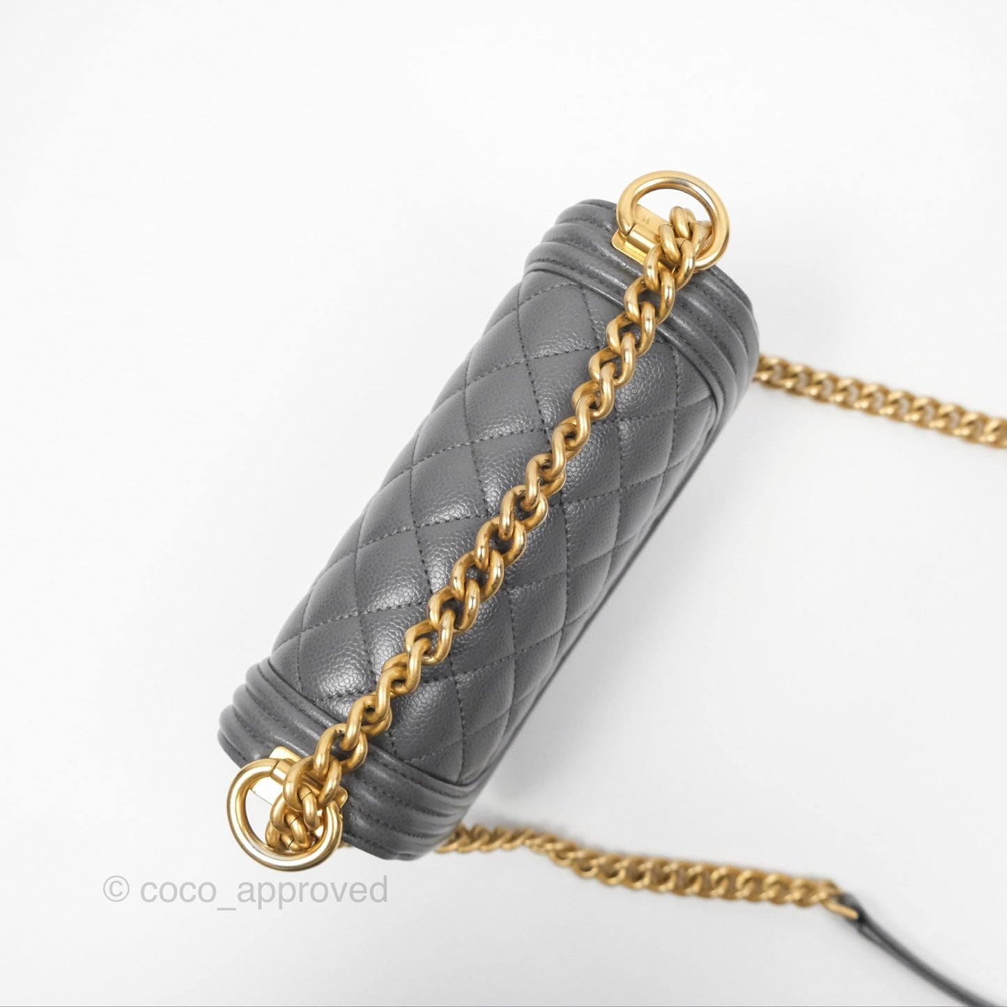 Chanel Boy Messenger Bag Grey Caviar Aged Gold Hardware