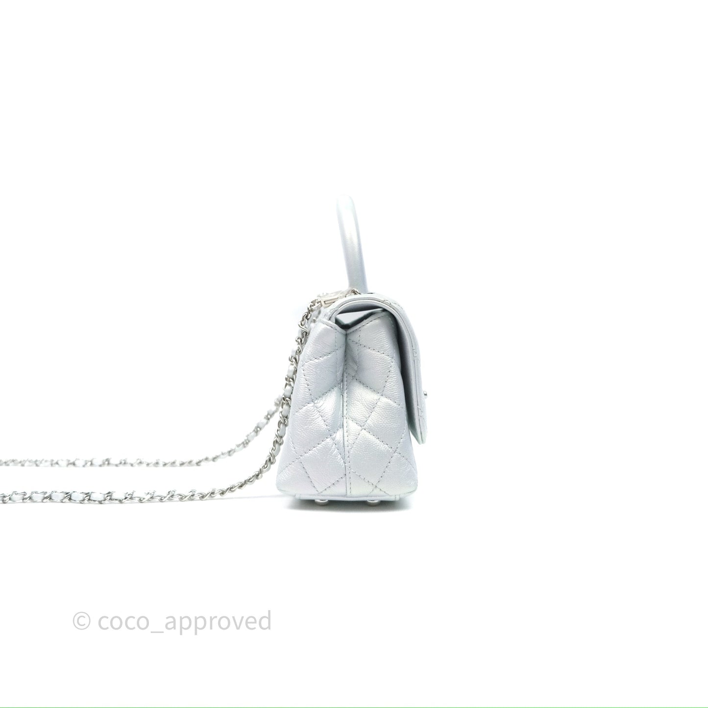 Chanel Mini Coco Handle Quilted Iridescent Light Blue Caviar Rainbow Hardware