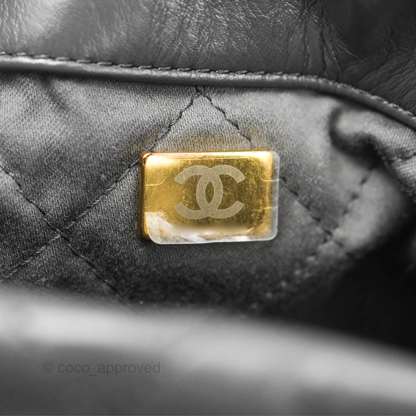 Chanel 22 Small Quilted Backpack Dark Grey Shiny Calfskin