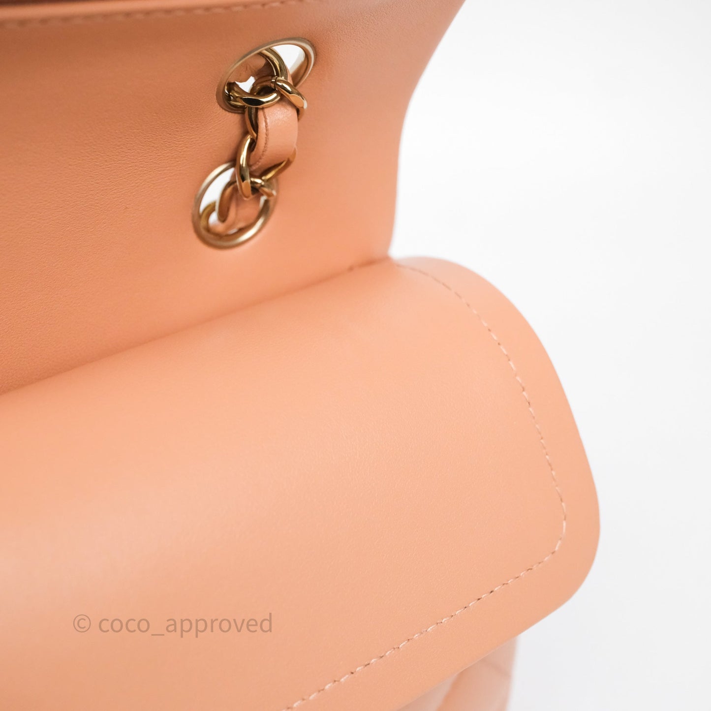 Chanel Small Classic Flap Quilted Dark Peach Beige Lambskin Gold Hardware