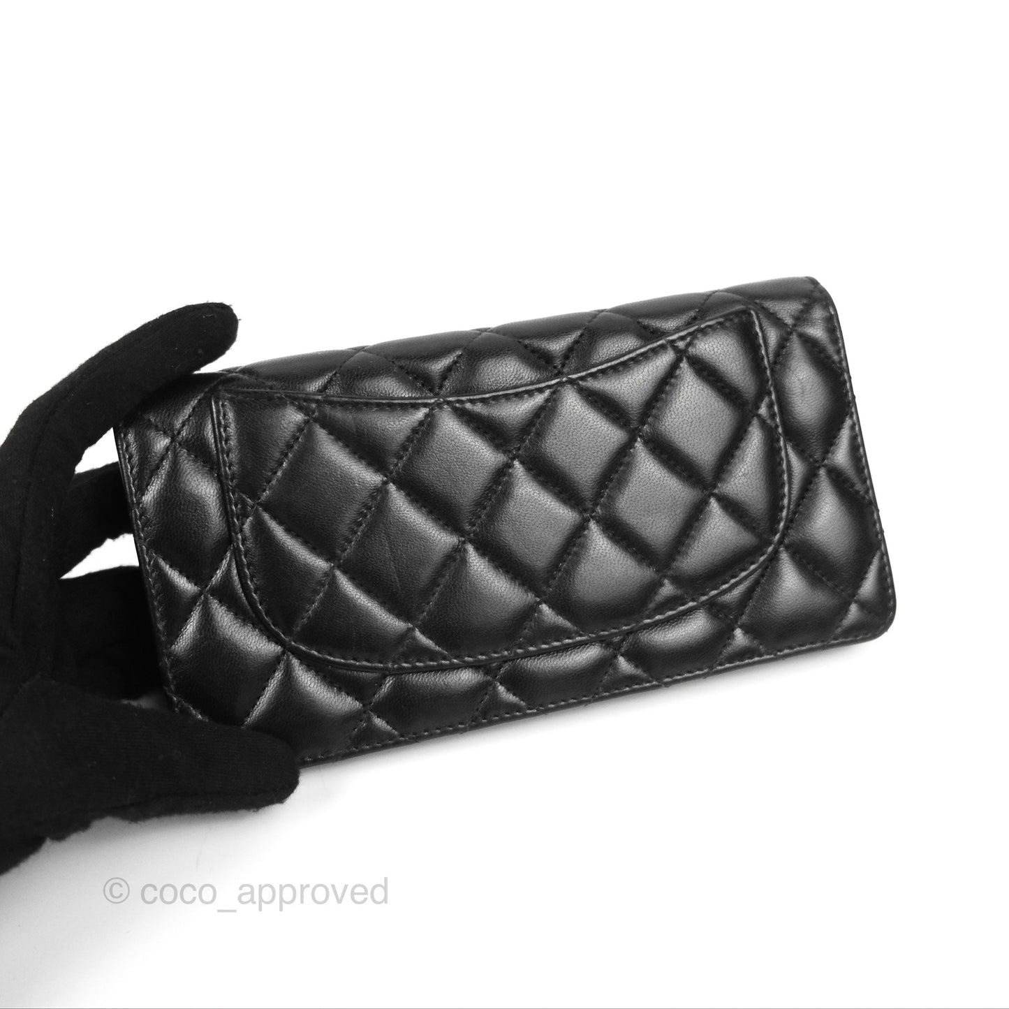 Chanel Classic Long Wallet Quilted Black Lambskin Gold Hardware