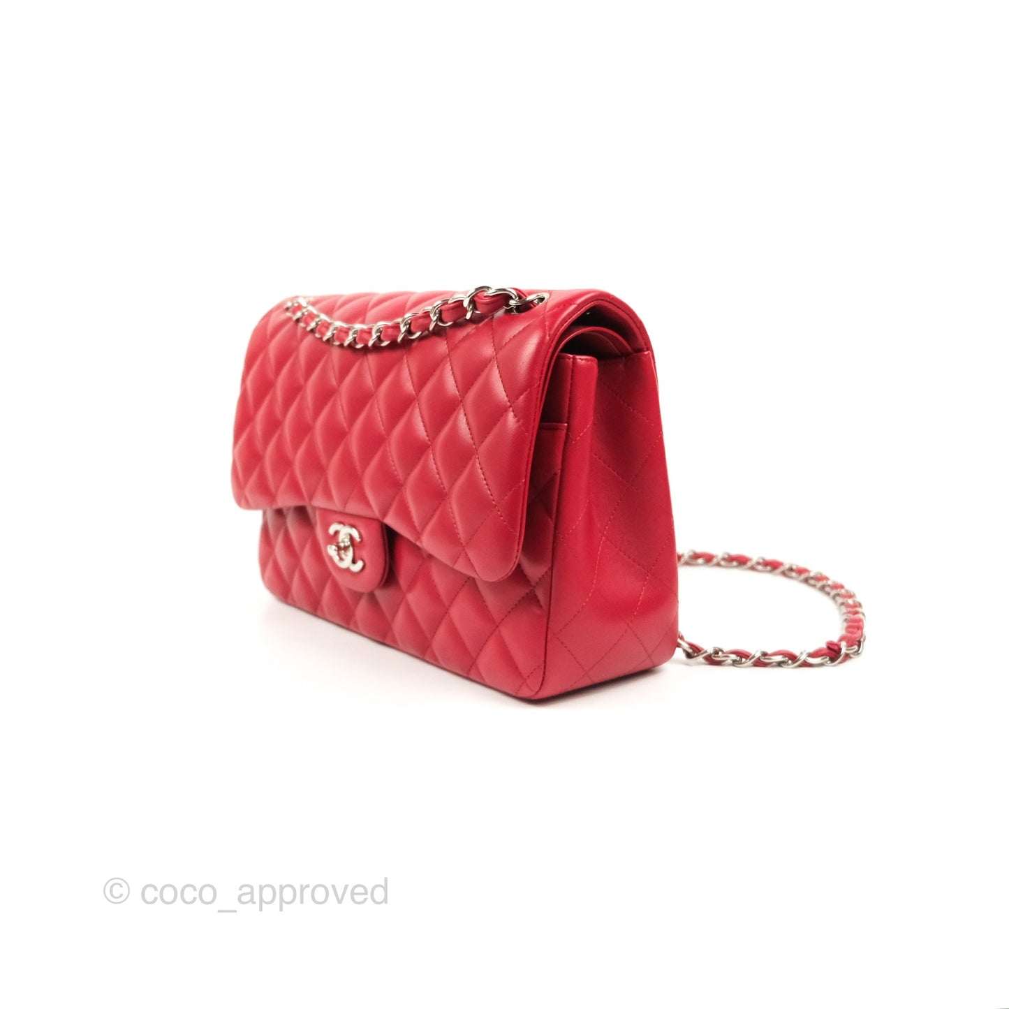 Chanel Jumbo Double Flap Red Lambskin Silver Hardware⁣⁣