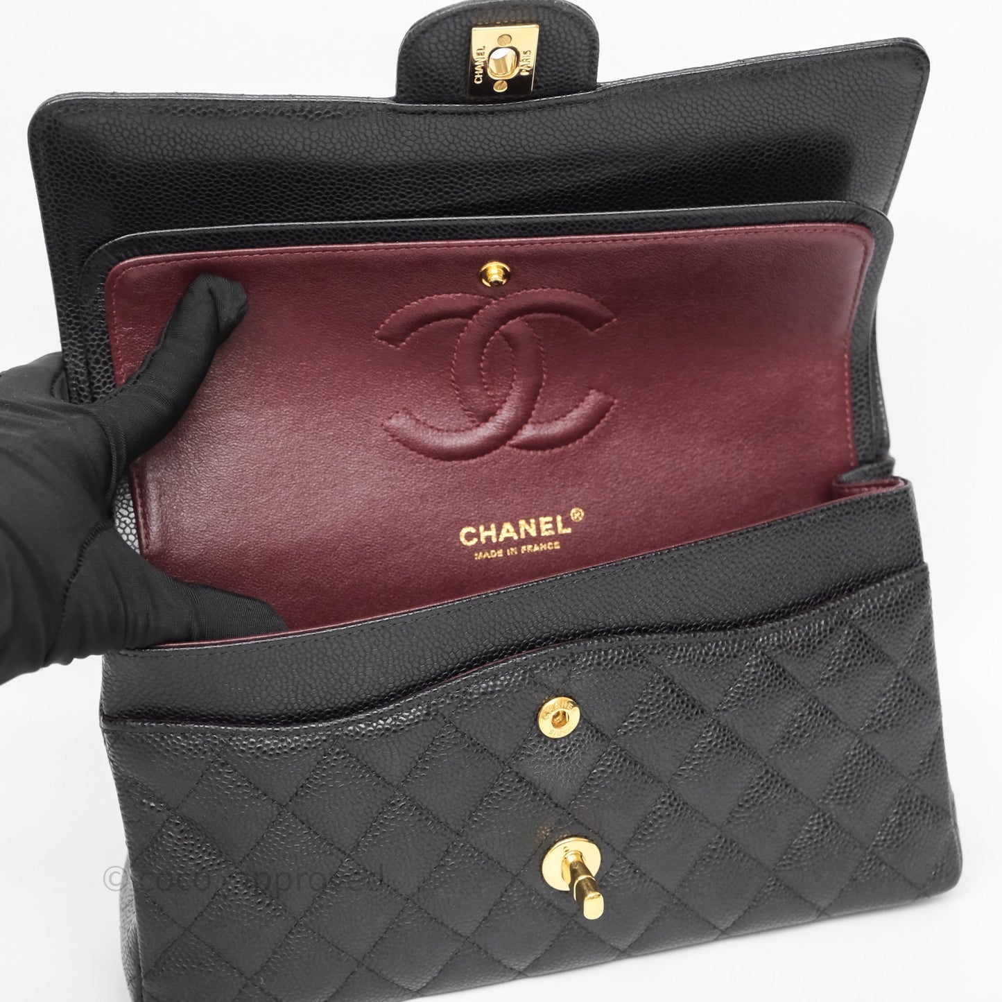 Chanel Classic M/L Medium Double Flap Black Caviar Gold Hardware