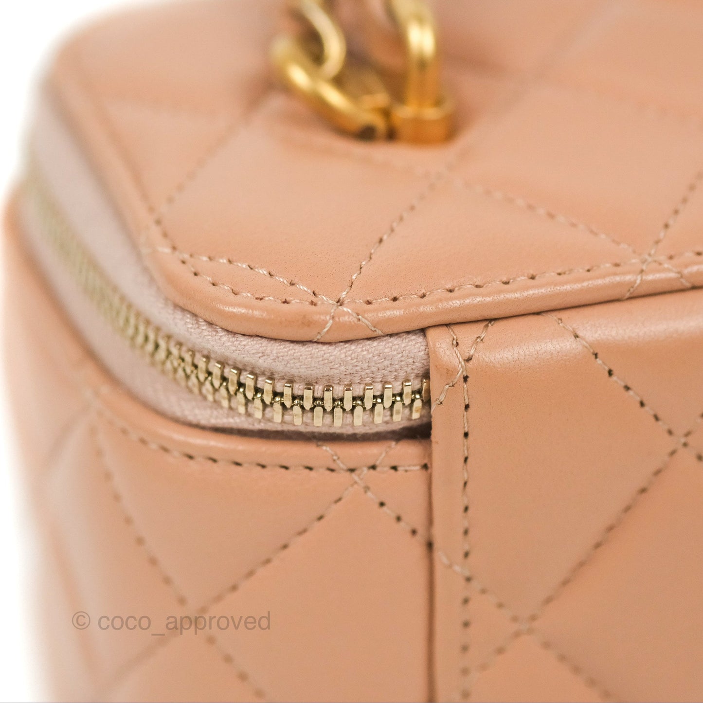 Chanel Vanity Rectangular Top Handle Beige Lambskin Gold Hardware