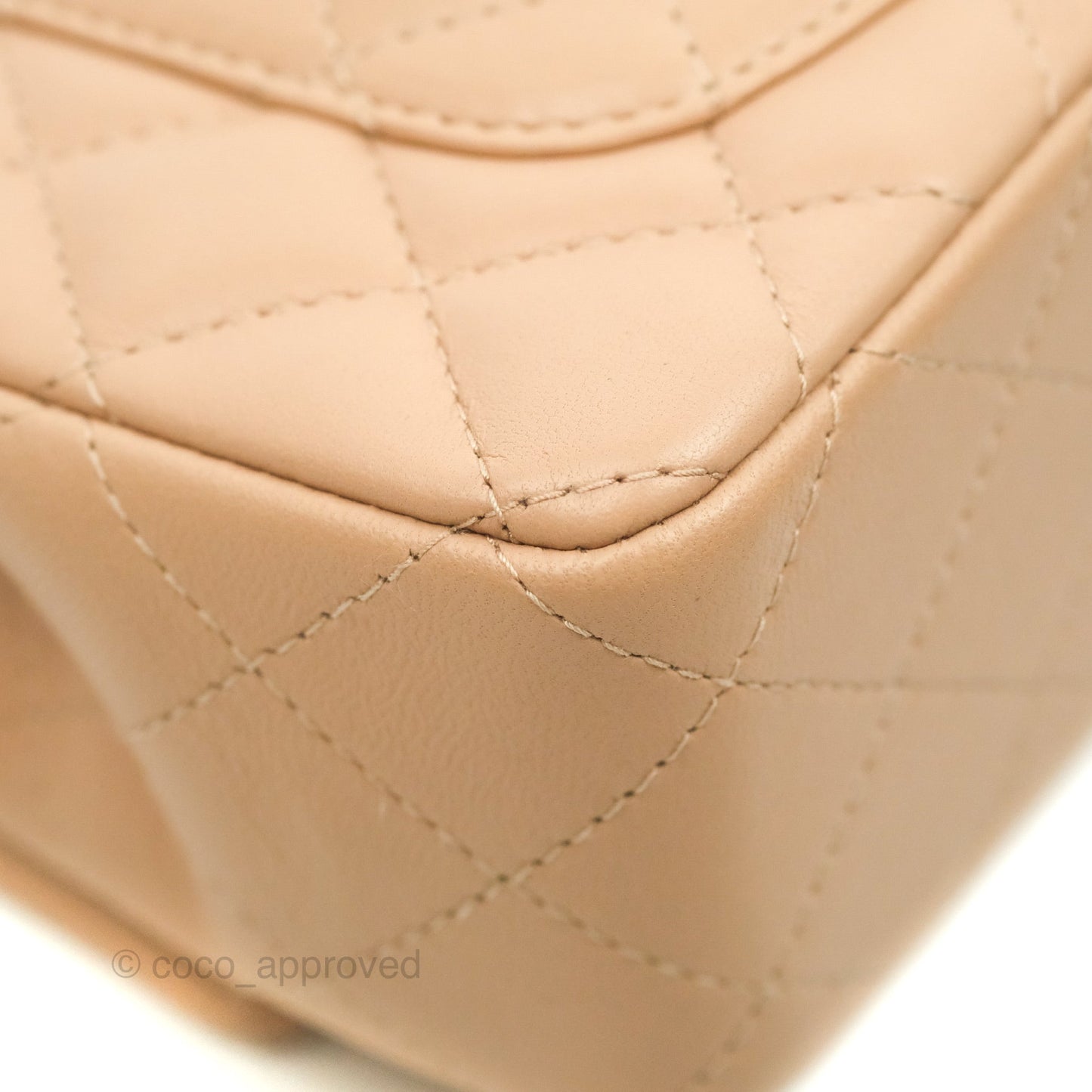 Chanel Quilted Mini Rectangular Flap Beige Lambskin Gold Hardware
