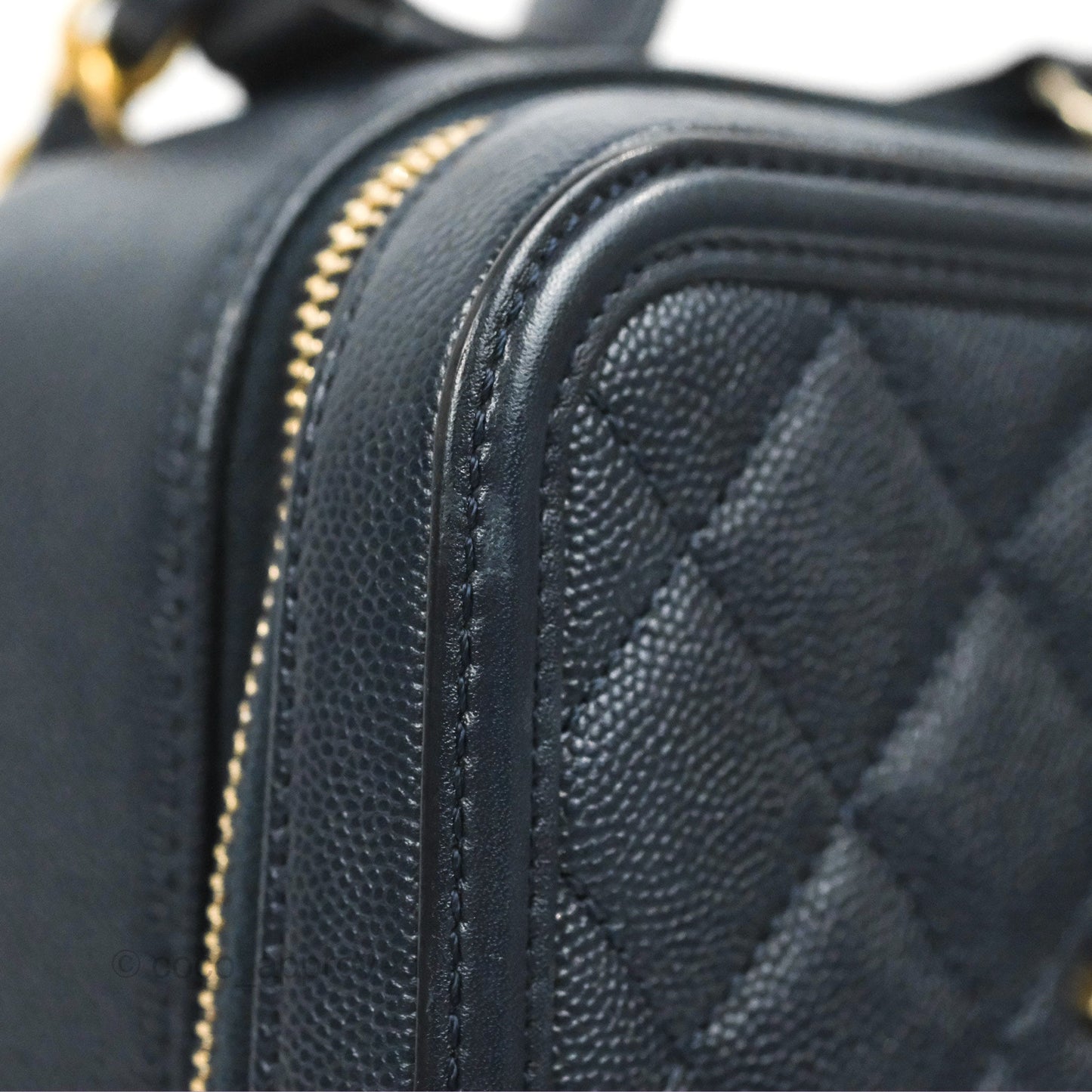 Chanel Quilted Medium CC Filigree Vanity Case Dark Navy Caviar Gold Hardware