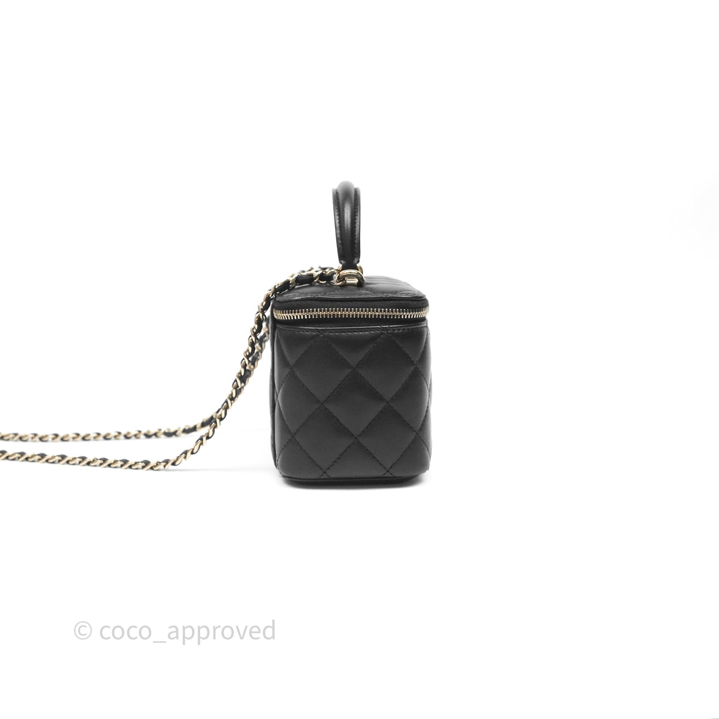 Chanel Classic Vanity Rectangular Top Handle With Chain Black Lambskin Gold Hardware