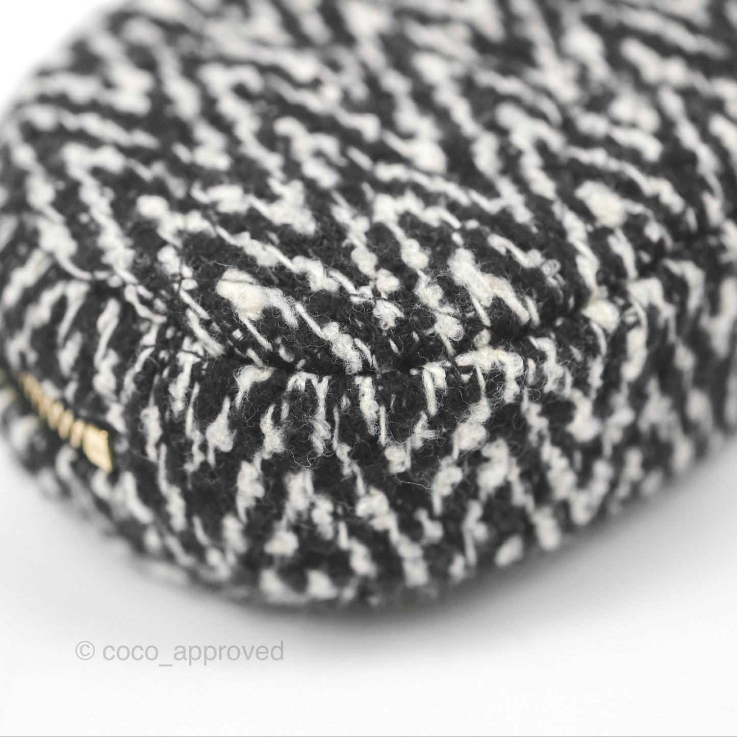 Chanel Shearling CC Round Clutch with Chain & Coin Purse Black & White Houndstooth Tweed