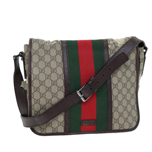 Luxury Gucci Trending 2025 GG Supreme Web Sherry Line Shoulder Bag PVC Beige Red 145844  73376