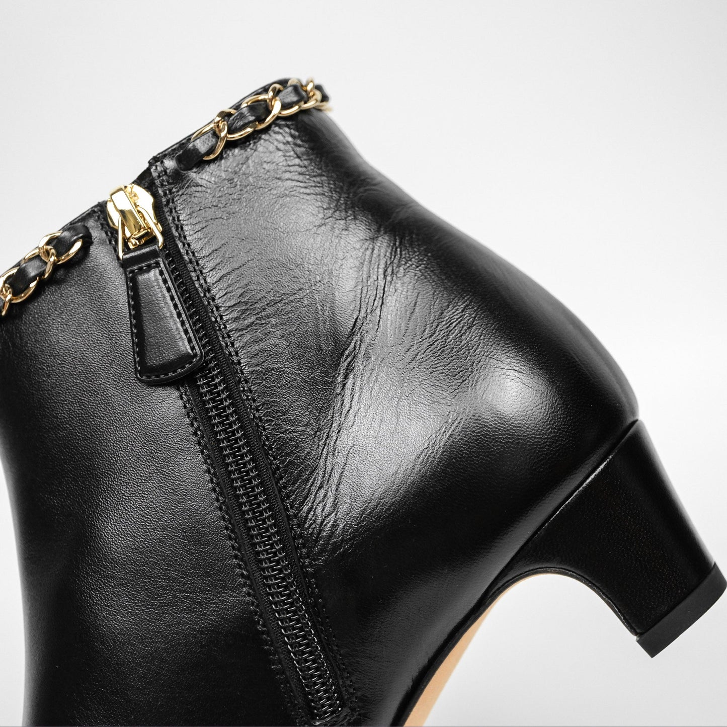 Chanel Cap Toe Chain Ankle Boots Lambskin Size 36.5