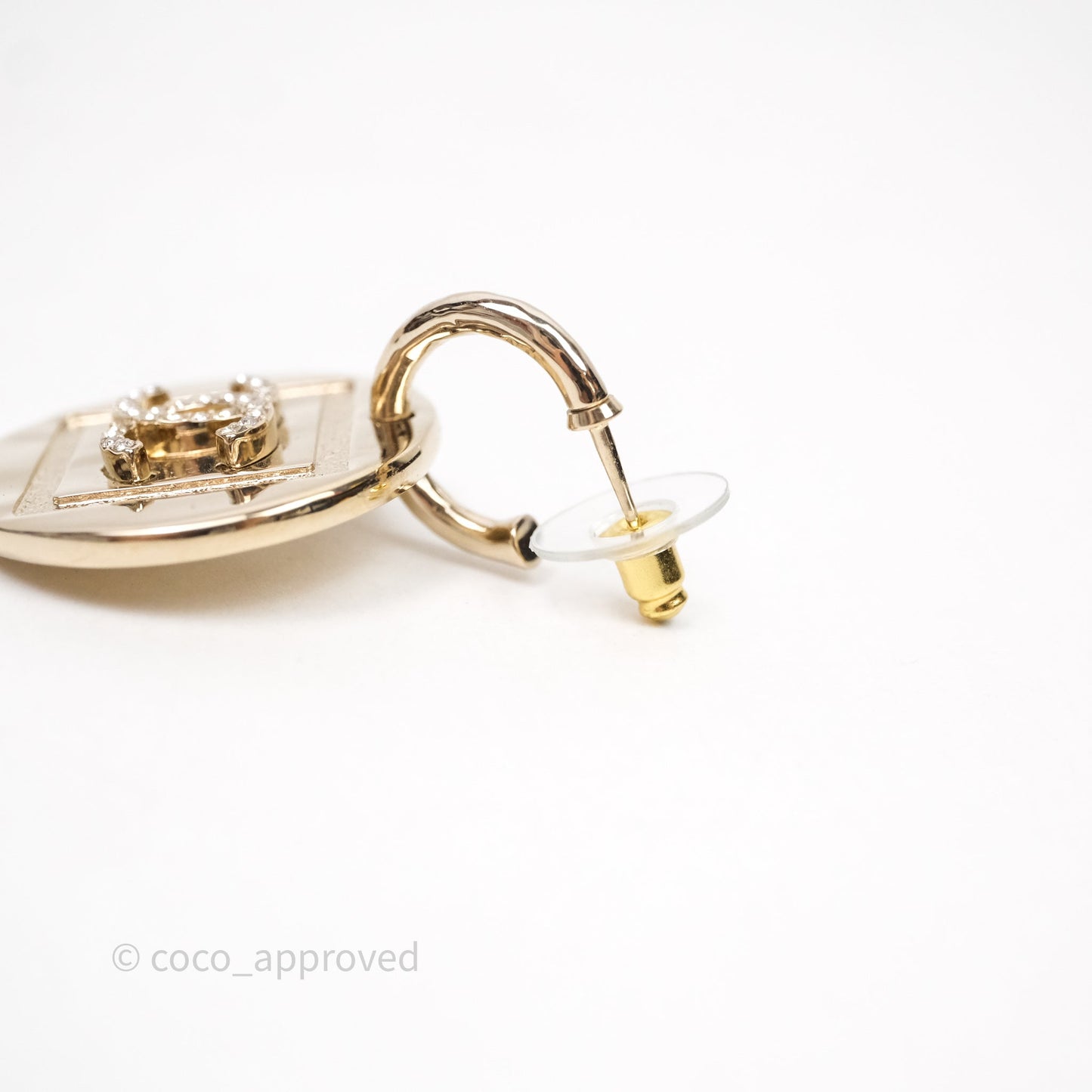 Chanel Crystals CC Round Drop Earrings Gold Tone 23P