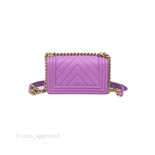Chanel Chevron Small Boy Purple Calfskin Gold Hardware