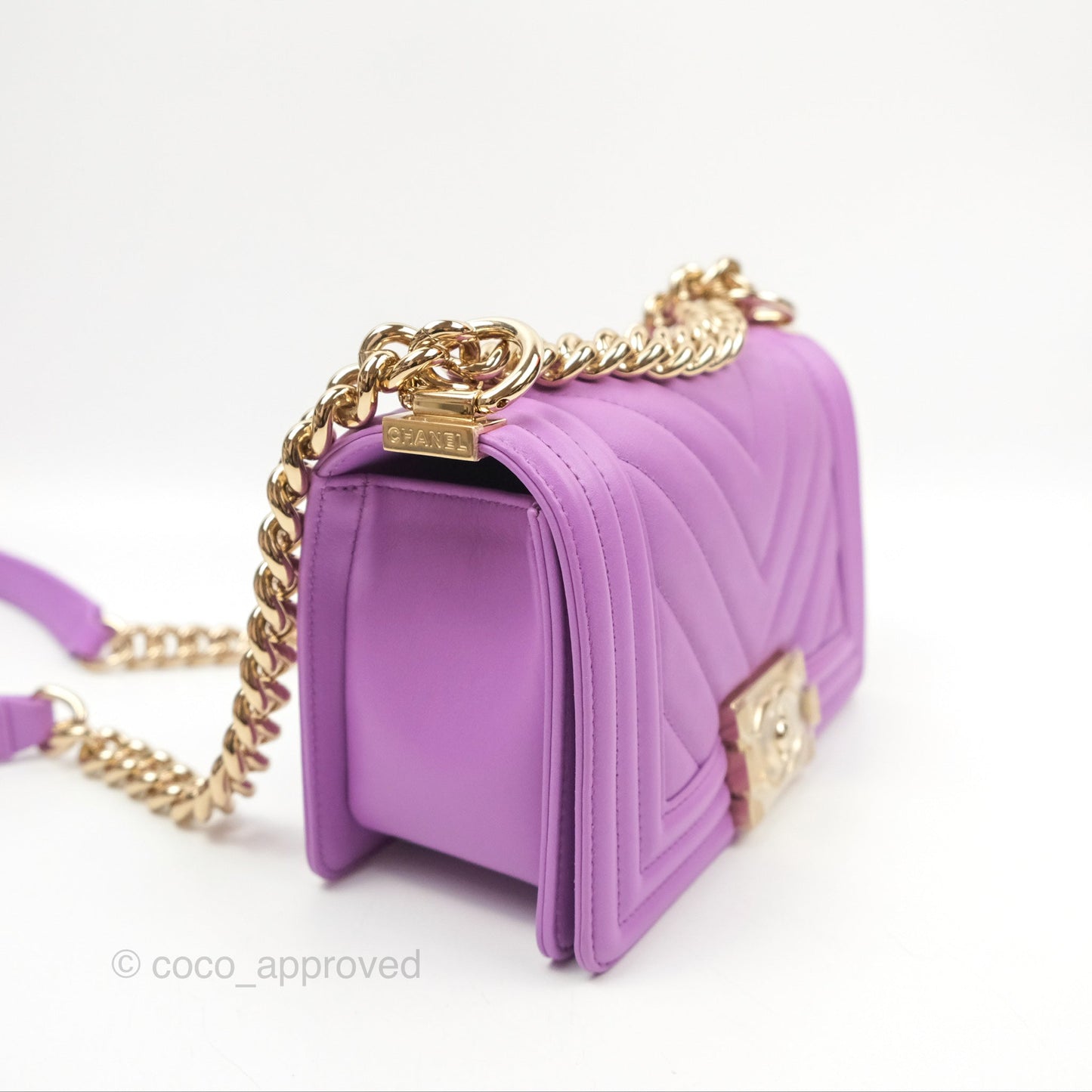Chanel Chevron Small Boy Purple Calfskin Gold Hardwa
