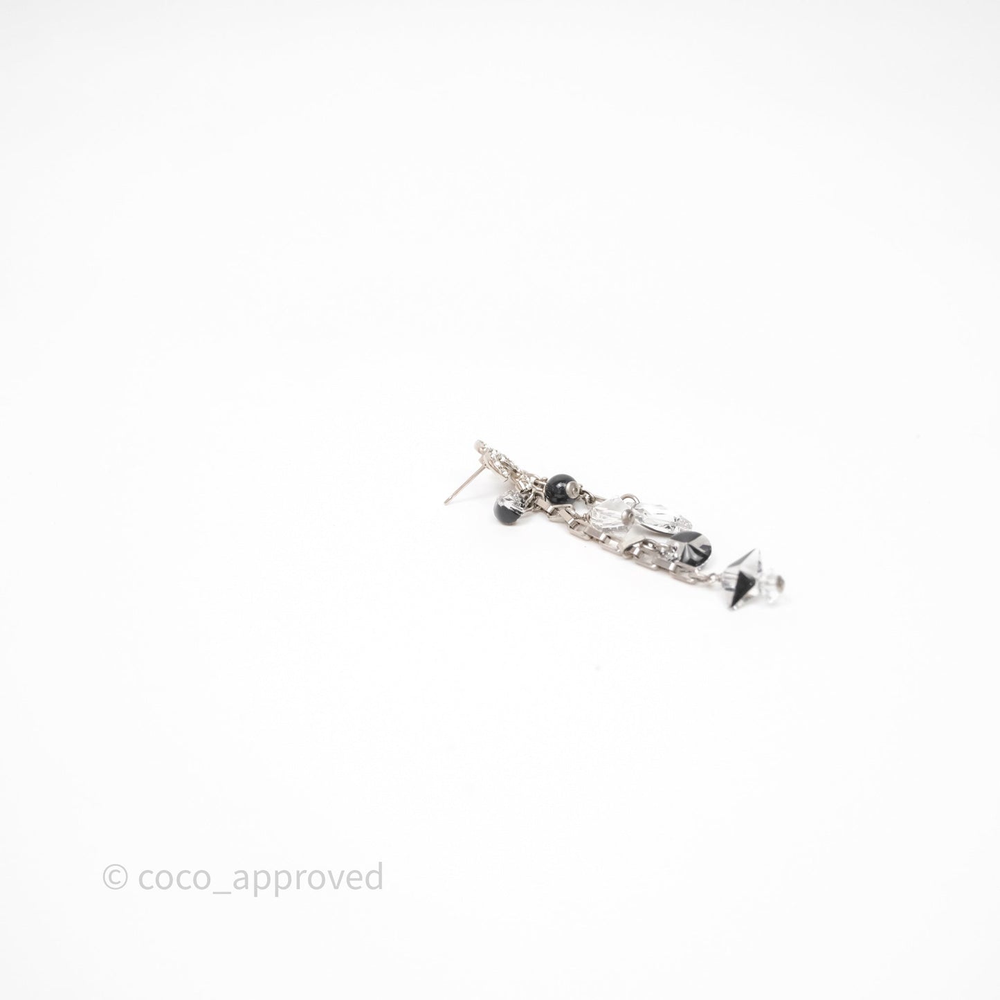 Chanel CC Black Resin Crystals Drop Earrings Silver Tone 19B