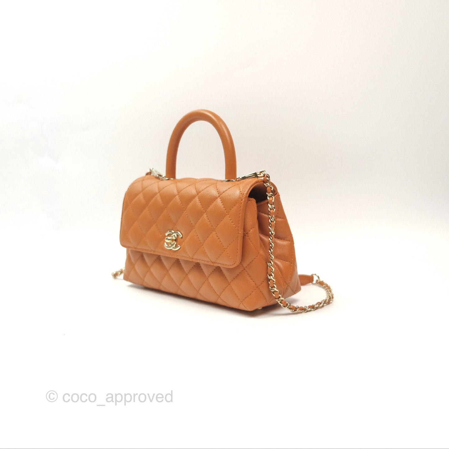 Chanel Small Coco Handle Quilted Caramel Caviar Gold Hardware 21A