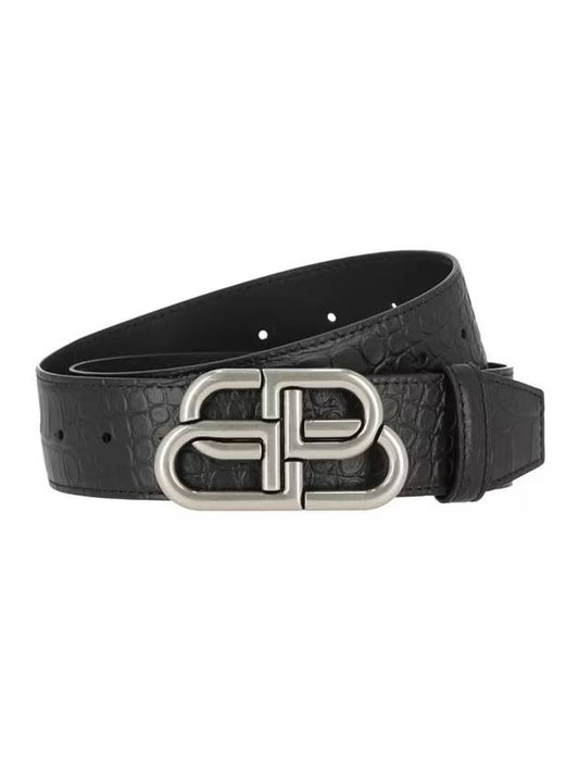 Luxury Balenciaga BB Logo Buckle Belt Black