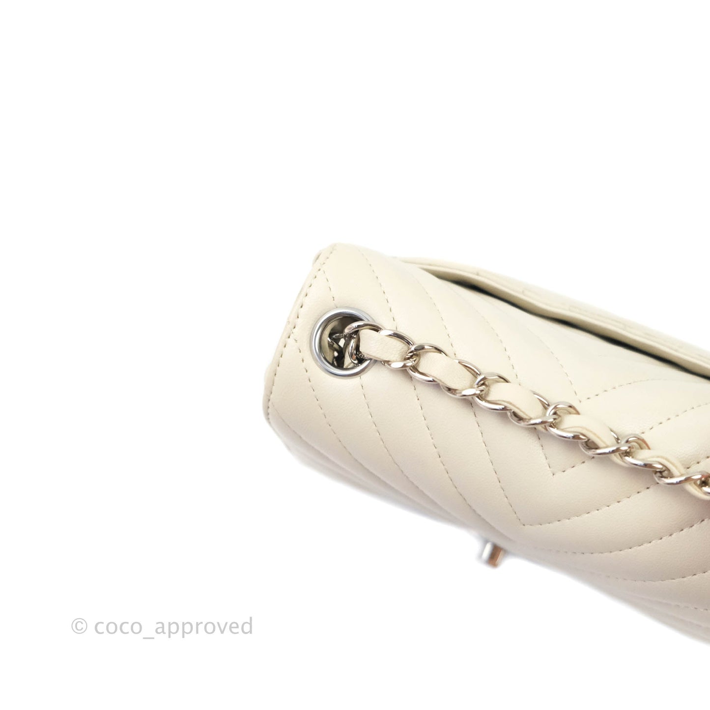 Chanel Mini Square Chevron Ivory Cream Lambskin Silver Hardware