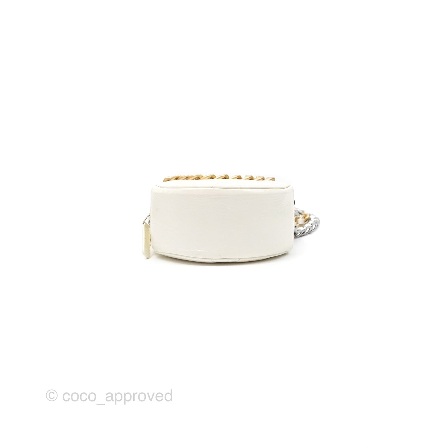 Chanel 19 Round Clutch With Chain White Glazed Calfskin Mixed Hardware