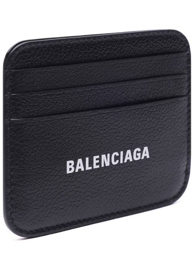 Luxury Balenciaga White Logo 3-Fold Card Wallet Black