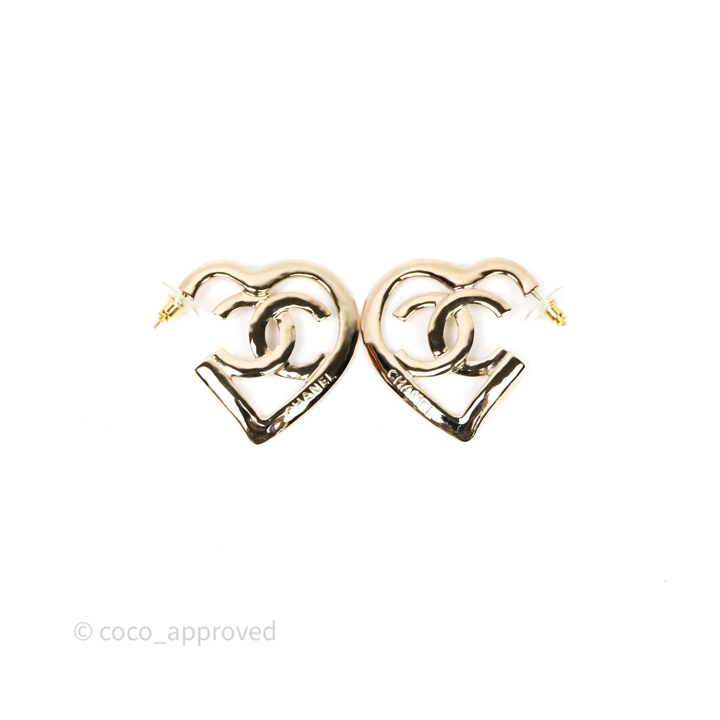 Chanel CC Heart Hoop Earrings Gold Tone 22P