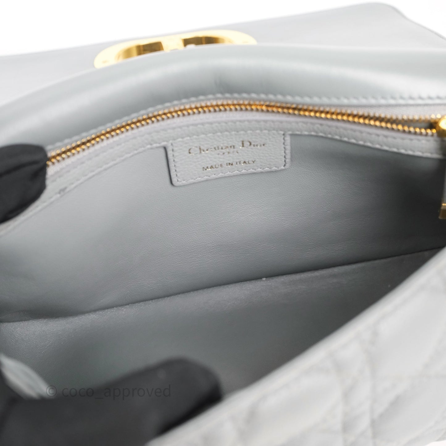 Christian Dior Caro Bag Medium Stone Grey Cannage Calfskin Gold Hardware