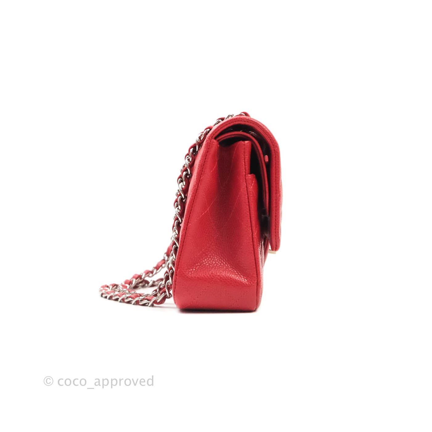 Chanel Classic M/L Medium Double Flap Red Caviar Silver Hardware