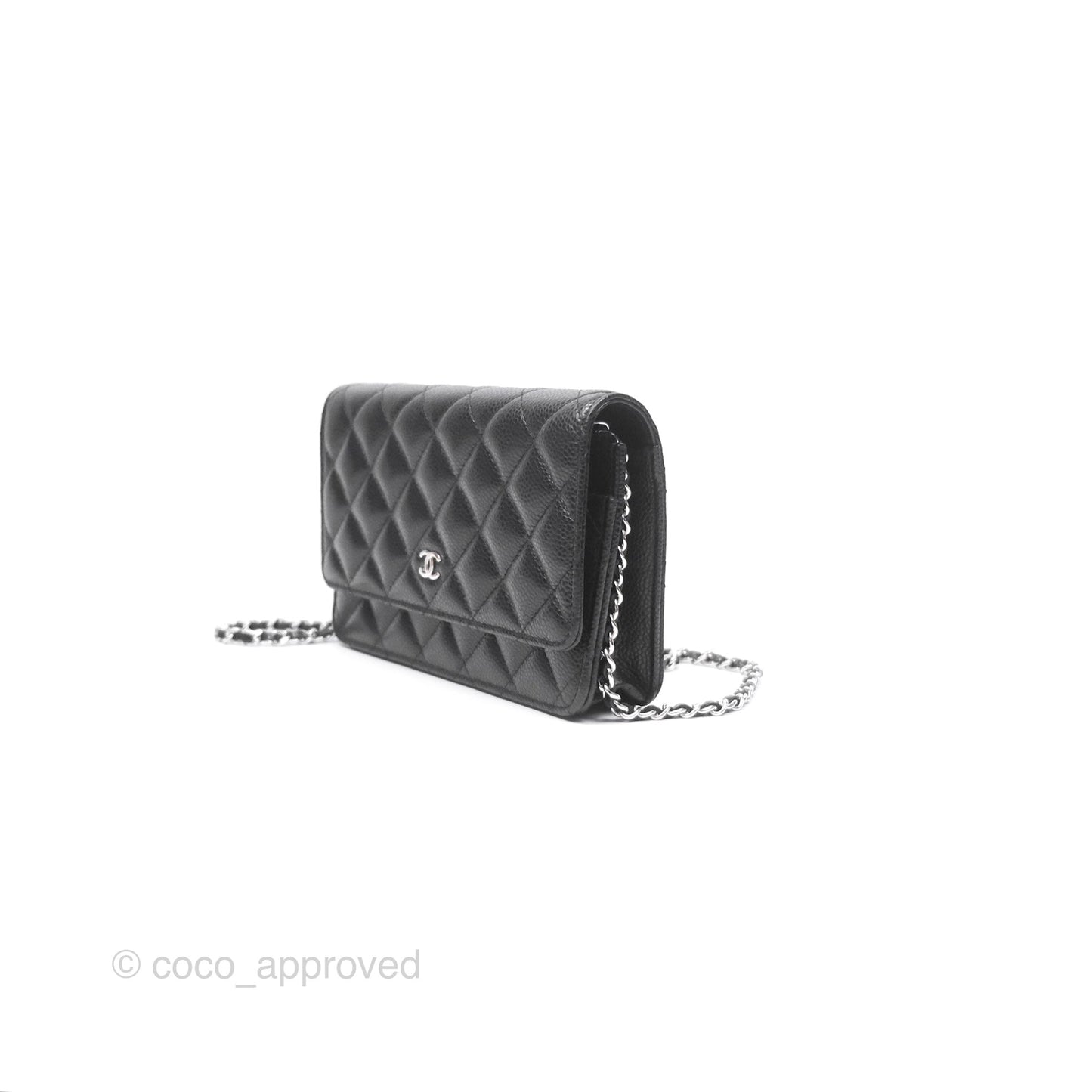 Chanel Classic Wallet On Chain WOC Quilted Black Caviar Silver Hardware
