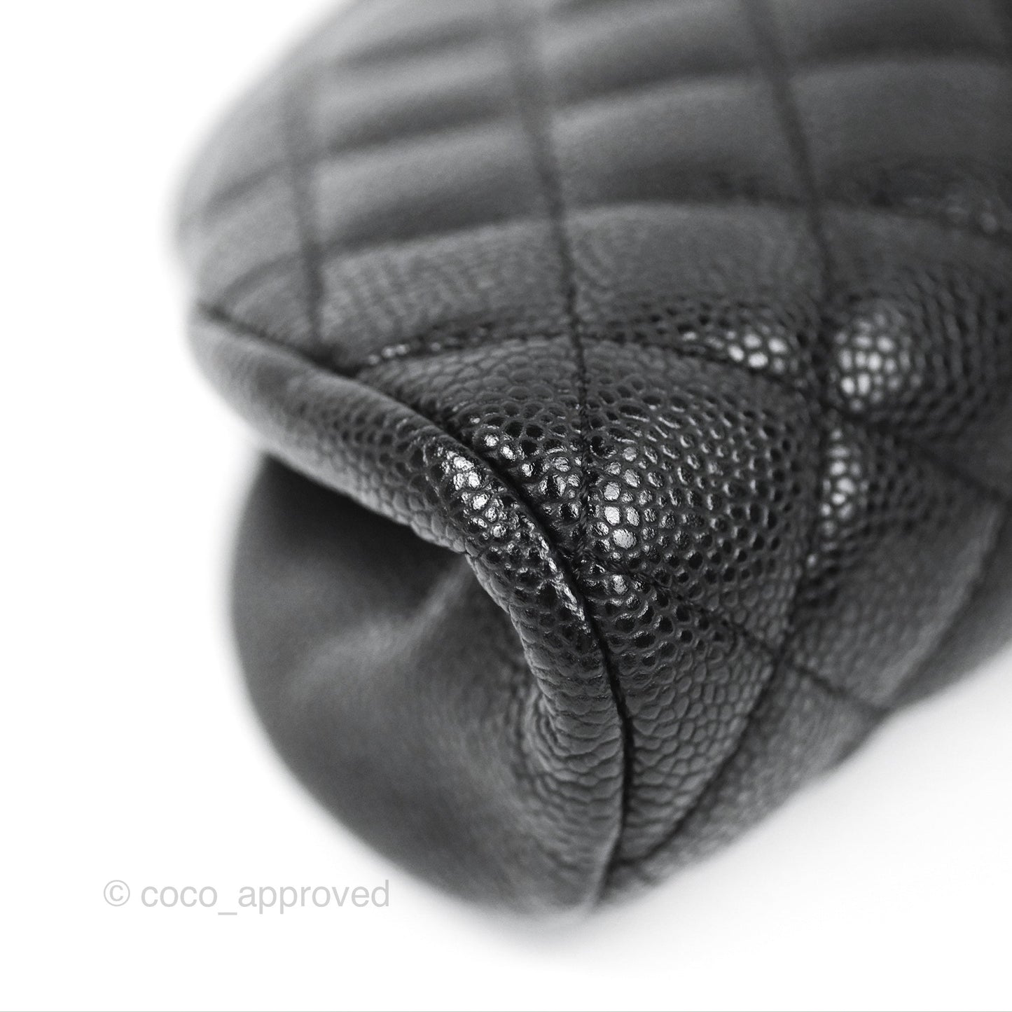 Chanel Quilted Timeless Kisslock Clutch Black Caviar Silver Hardware