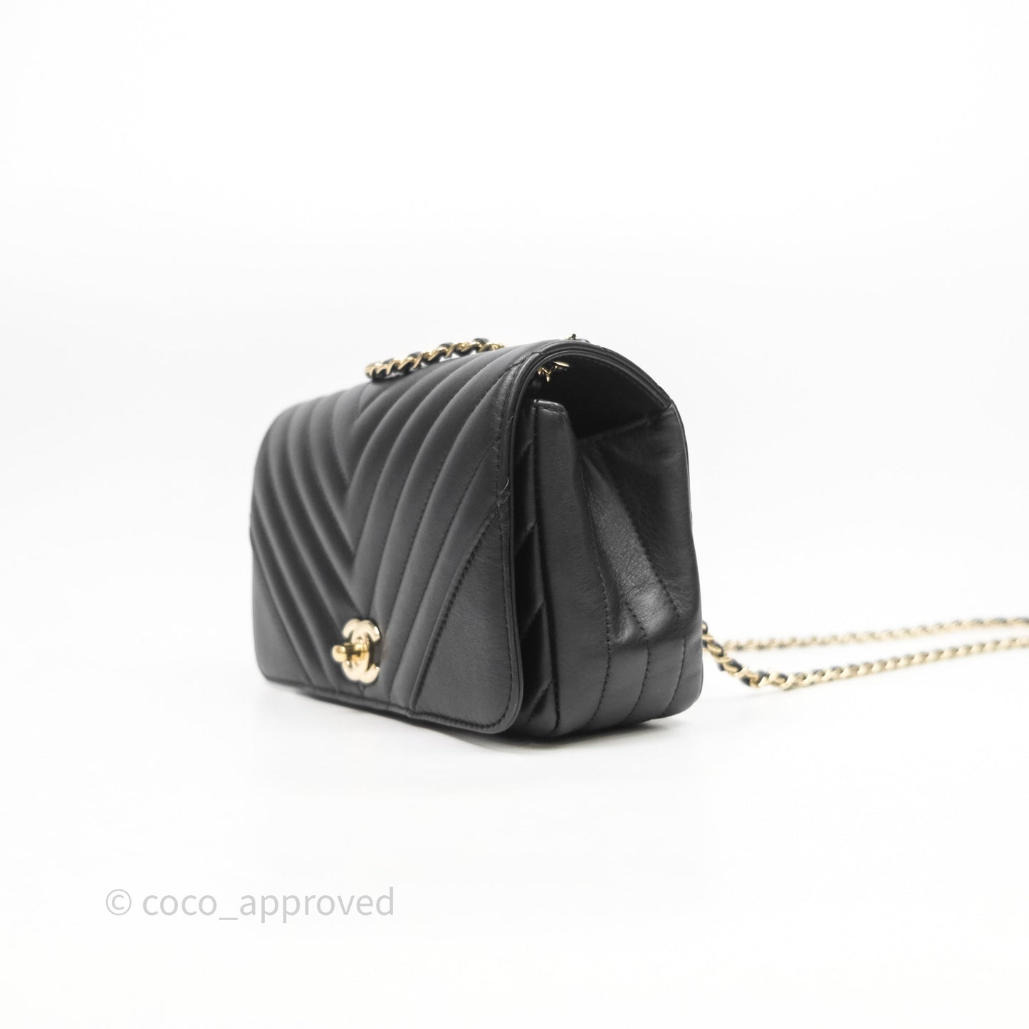 Chanel Black Lambskin Chevron Quilted Statement Flap Bag Light Gold Hardware