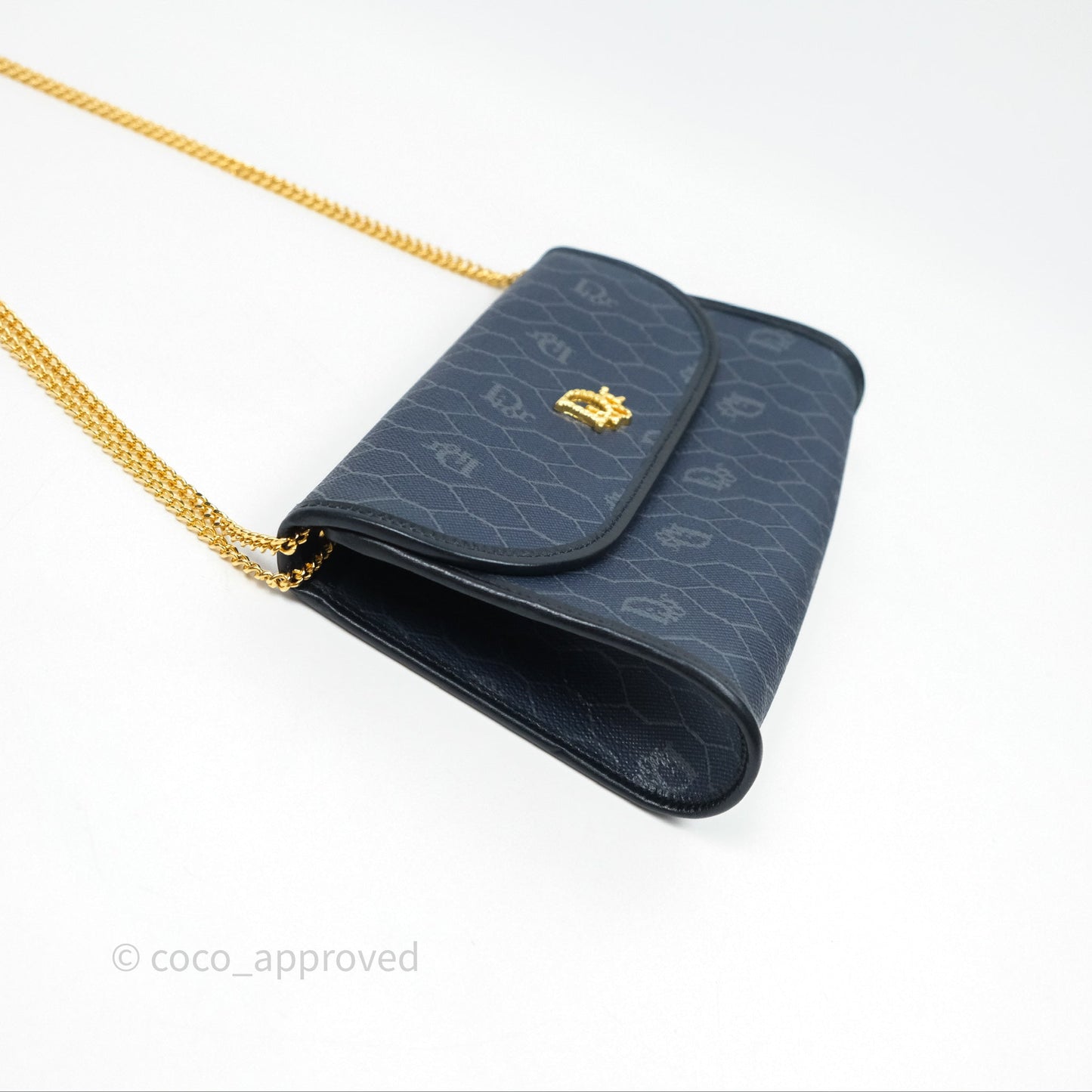 Christian Dior Vintage Honeycomb Flap Bag Navy Gold Hardware