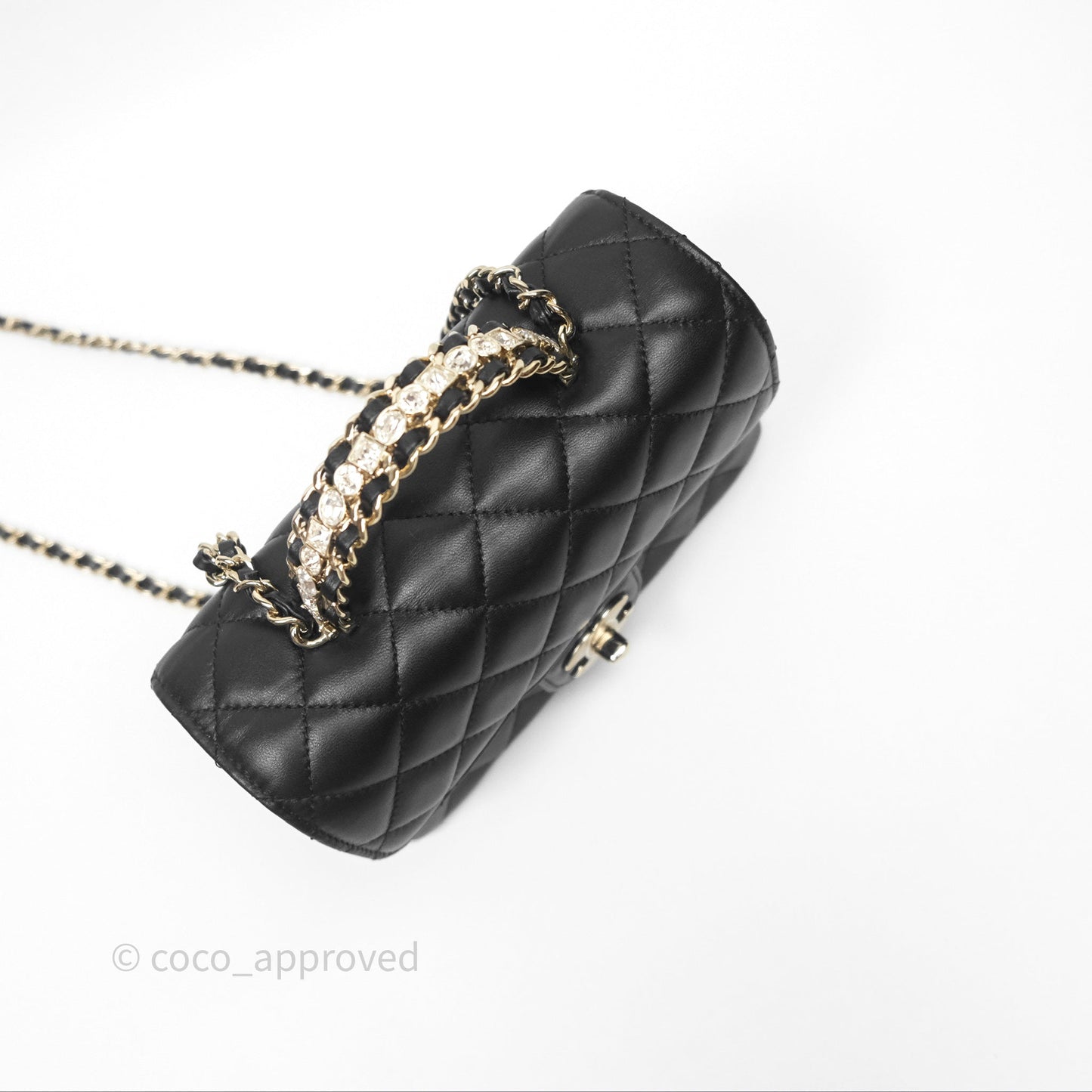 Chanel Crystals Top Handle Mini Rectangular Flap Bag Black Lambskin Gold Hardware