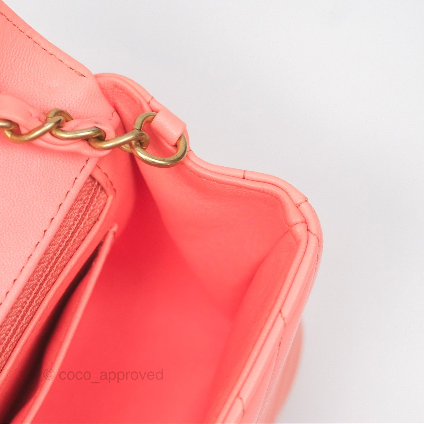 Chanel Chevron Mini Rectangular Flap Peach Pink Lambskin Aged Gold Hardware