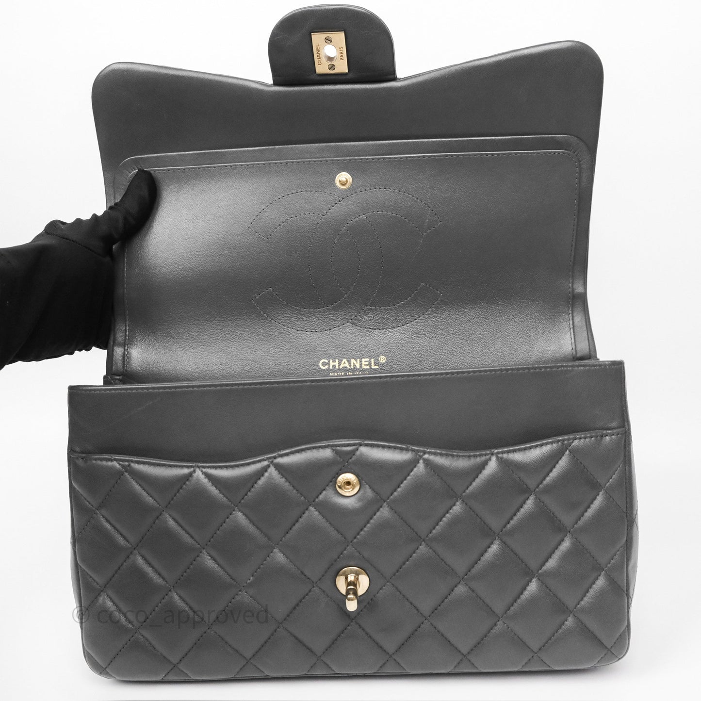 Chanel Jumbo Double Flap Dark Grey Lambskin Brushed Gold Hardware⁣⁣