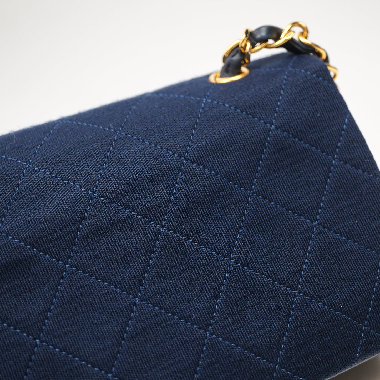 Chanel Vintage Mini Full Flap Bag Navy Fabrics / Lambskin 24K Gold Hardware