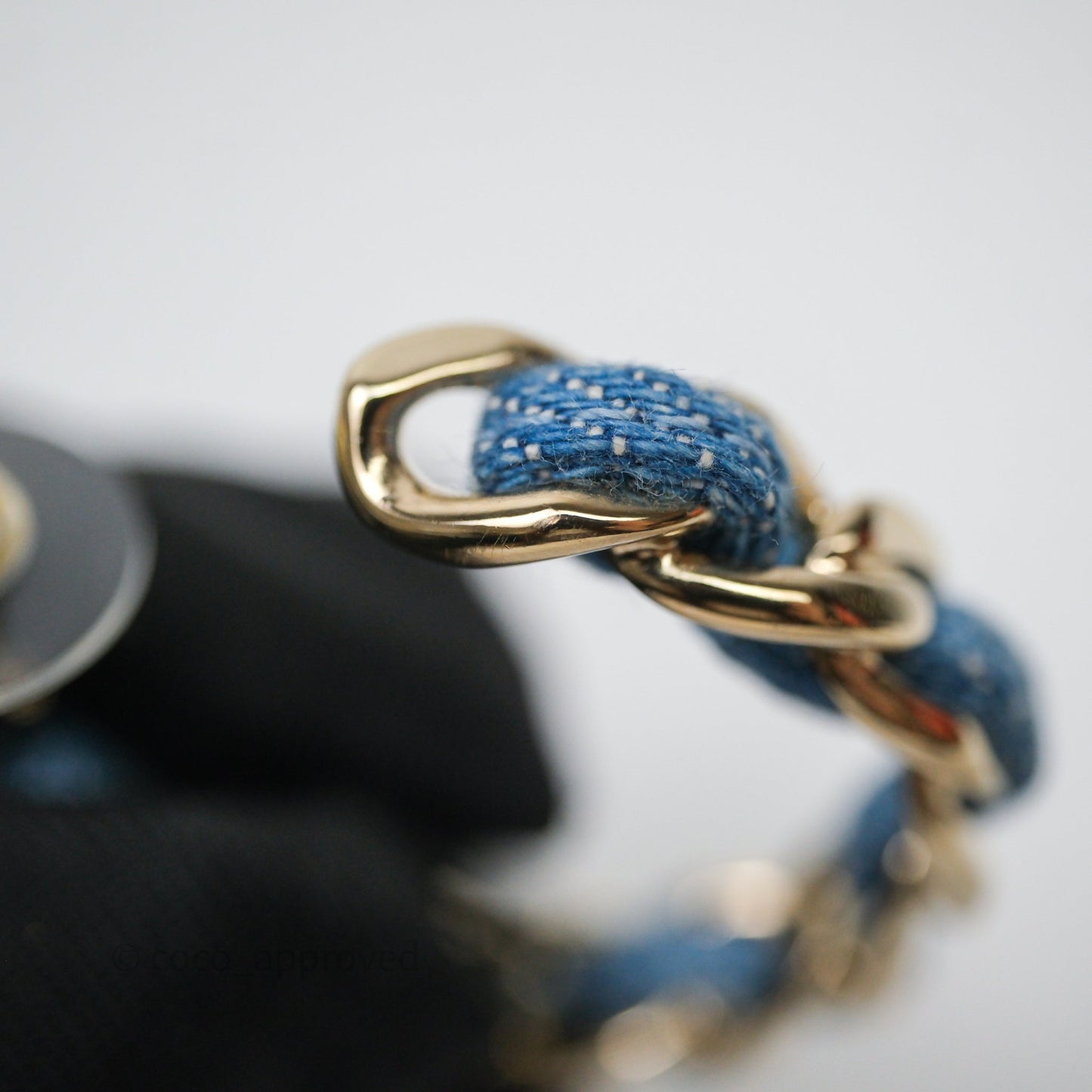 Chanel CC Denim Hoop Earrings Gold Tone