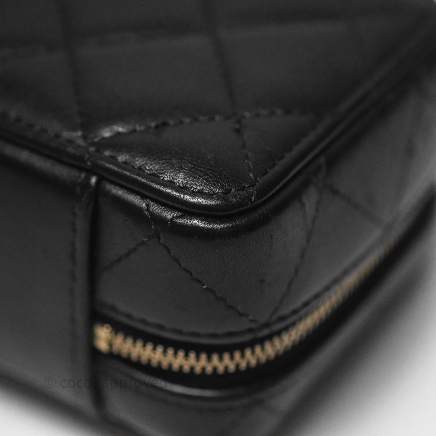 Chanel Top Handle Vanity Case Black Lambskin Aged Gold Hardware 22A