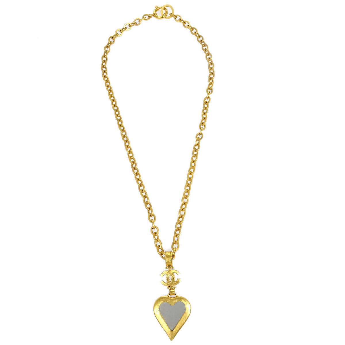 Luxury Chanel 1995 Heart Mirror CC Gold Chain Necklace