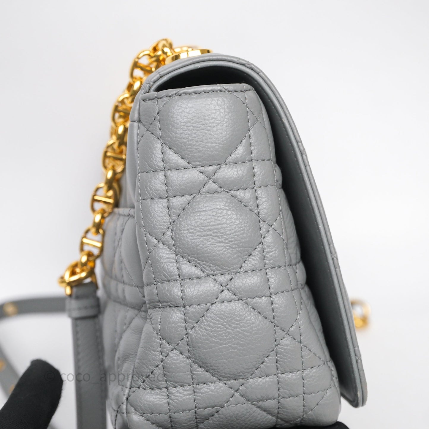 Christian Dior Caro Bag Medium Stone Grey Cannage Calfskin Gold Hardware