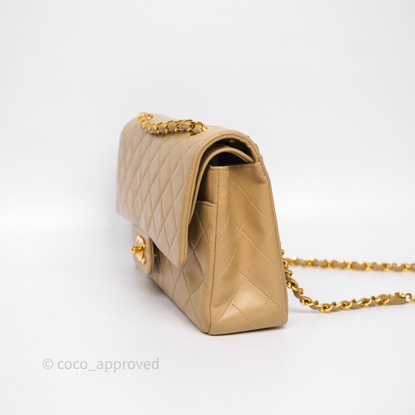Chanel Vintage Medium Classic Flap Beige Lambskin 24K Gold Hardware
