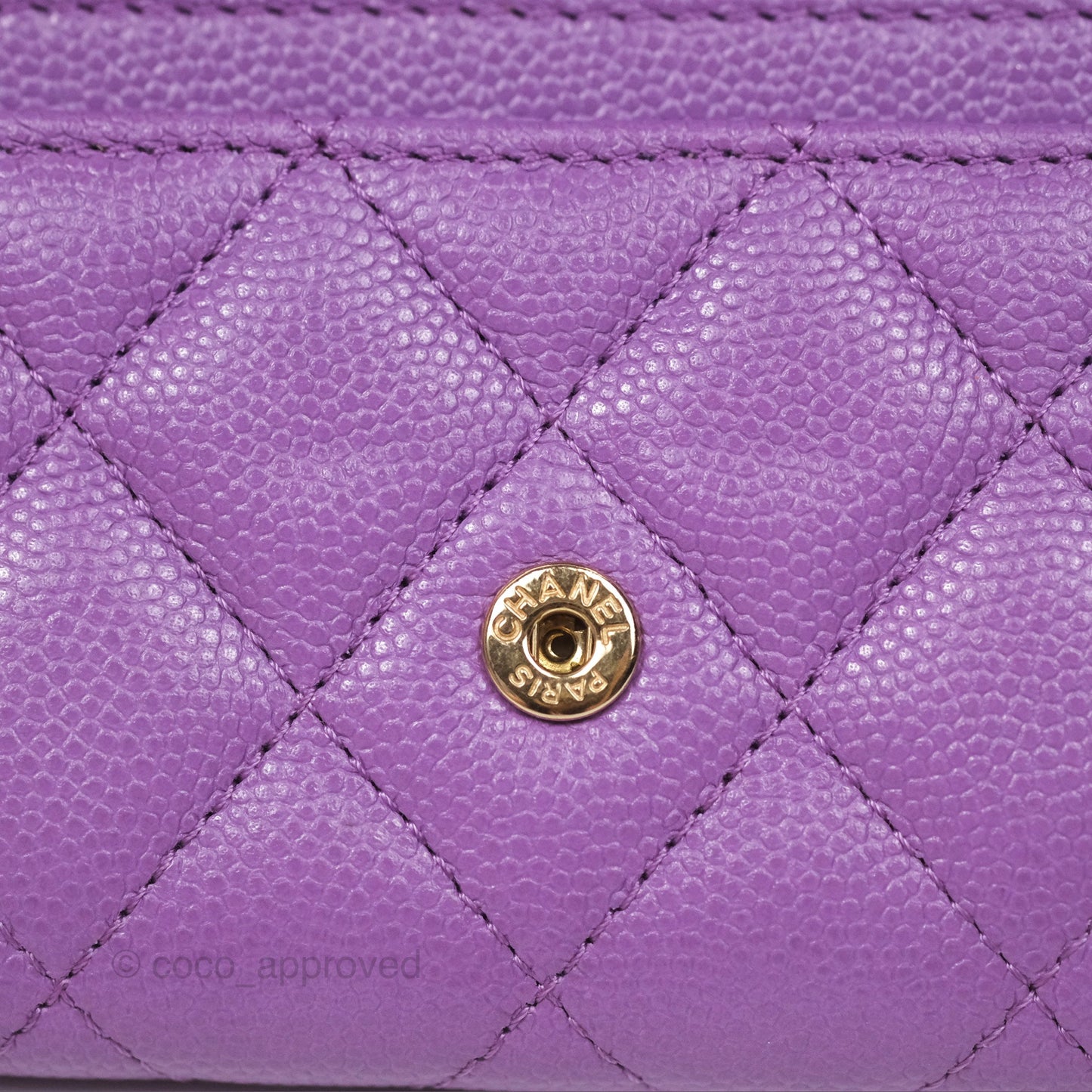 Chanel Classic Quilted Flap Card Holder Purple Caviar Gold Hardware