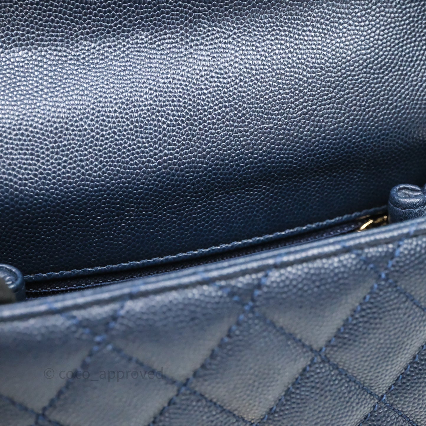 Chanel Mini Coco Handle Quilted Navy Caviar Gold Hardware Lizard Embossed Handle