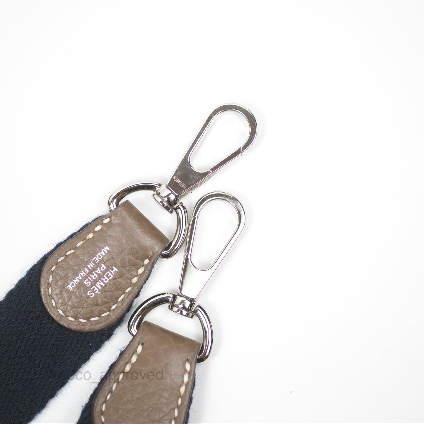 Hermès Mini Evelyne 16 Etoupe 18 Clemence Palladium Hardware with Bleu Indigo Strap