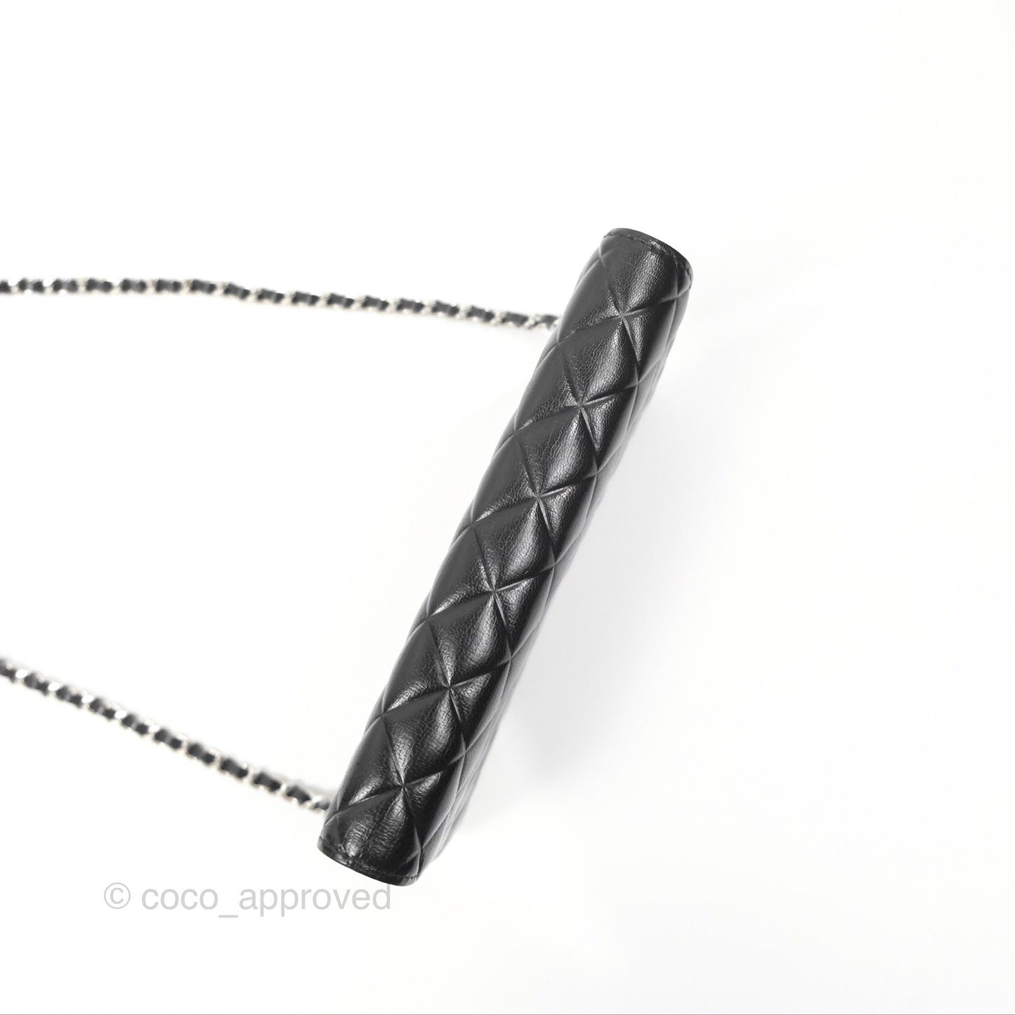 Chanel Diamond CC Wallet On Chain WOC Black Goatskin Silver Hardware