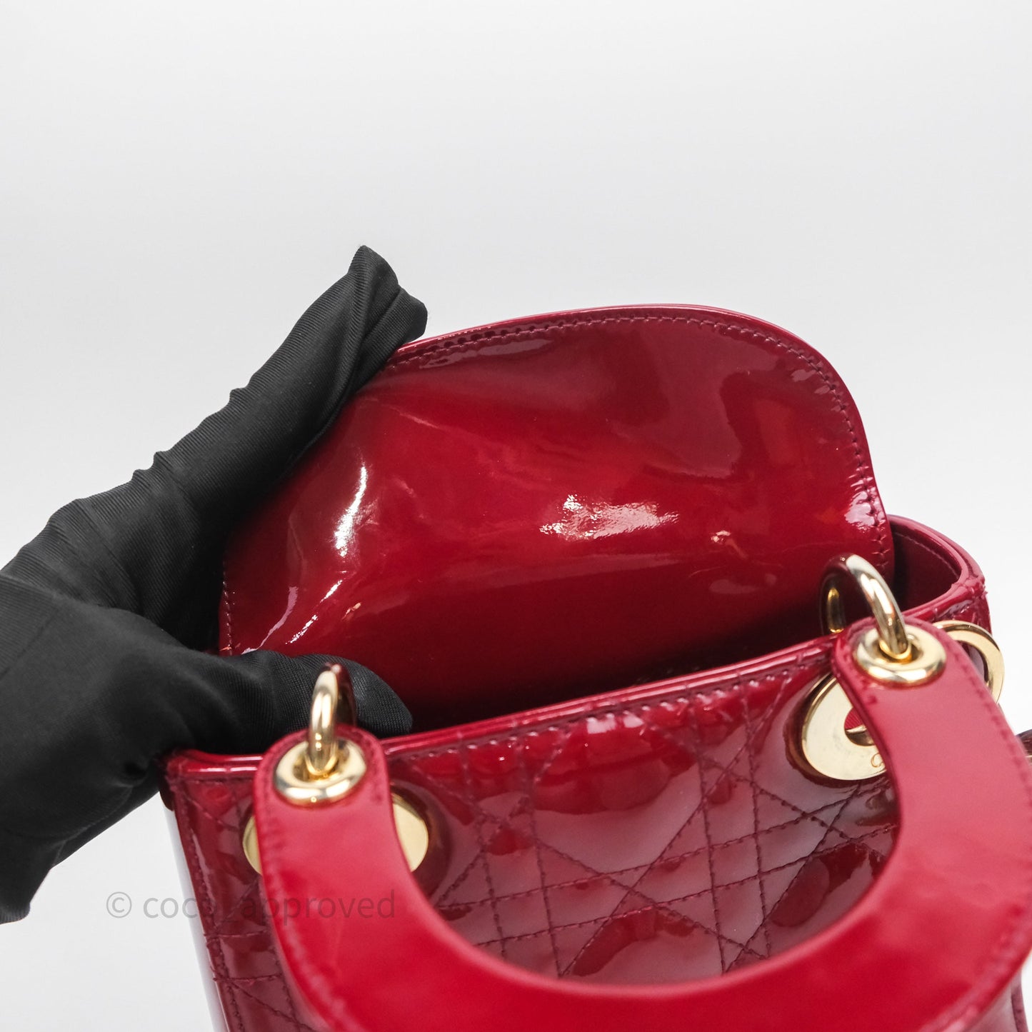 Christian Dior Mini Lady Dior Red Patent Cannage Gold Hardware