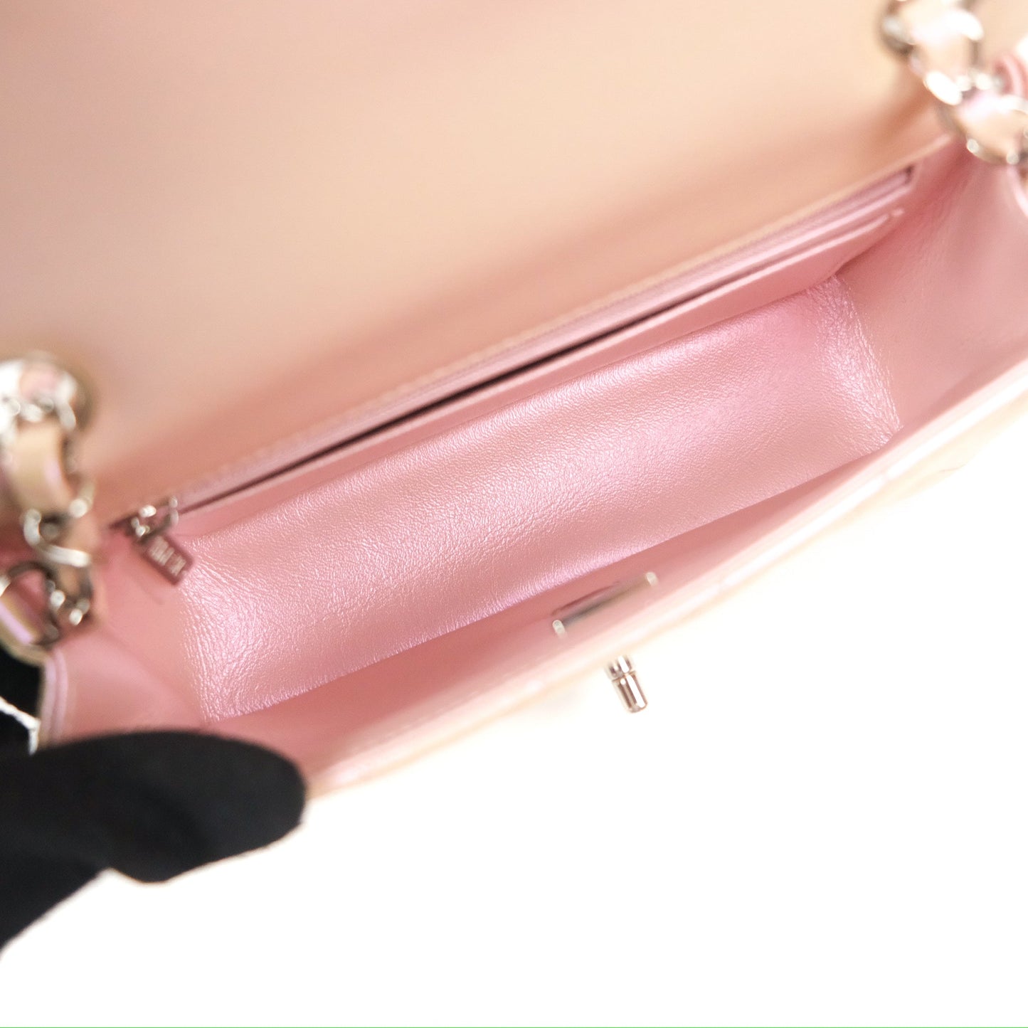 Chanel Quilted Mini Rectangular Iridescent Pink Calfskin Silver Hardware