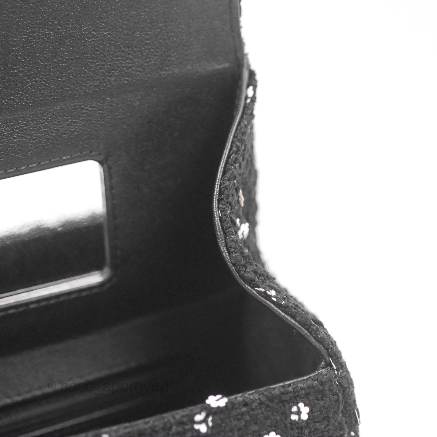 Chanel Small Top Handle Box Bag Black Tweed Sequins Gold Hardware 23K