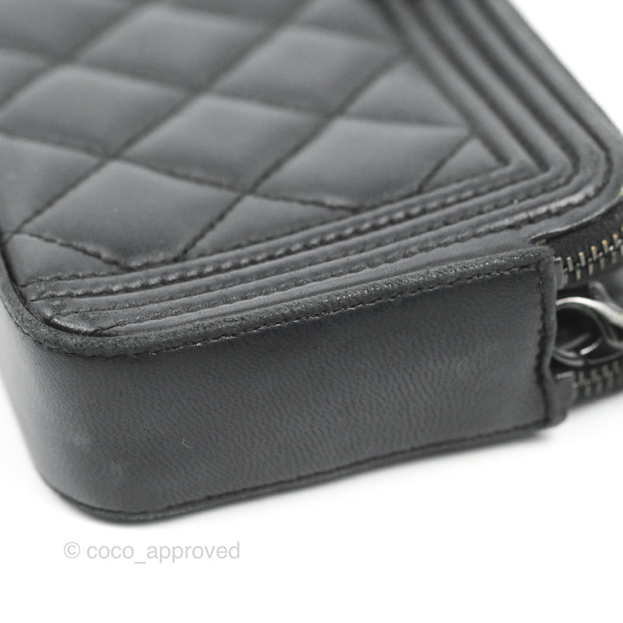 Chanel Le Boy Double Zip Wallet On Chain So Black Lambskin