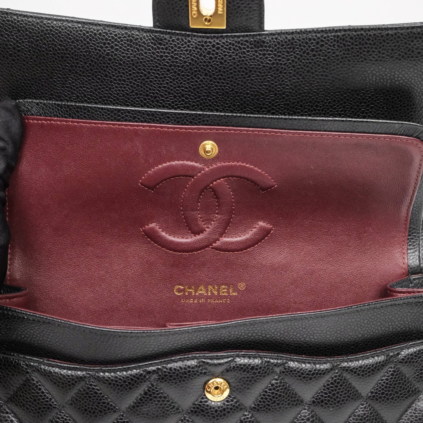 Chanel Classic M/L Medium Flap Quilted Black Caviar Gold Hardware